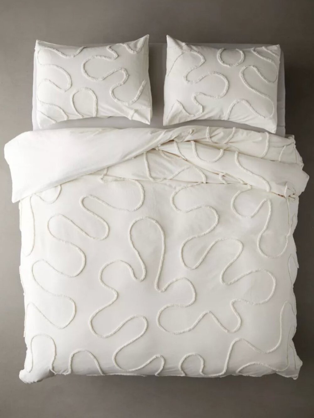 Wiggle Tufted 100% Cotton Off-White Color Full/Queen Duvet Cover 86"l x 86"w